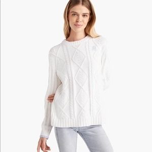 NWT Hill House Logo Cable Knit Sweater White Size S Crew Neck Long Sleeve